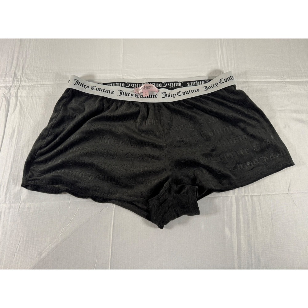 Juicy Couture Black Velour Embossed Logo Lounge Shorts Y2K Sleepwear Large